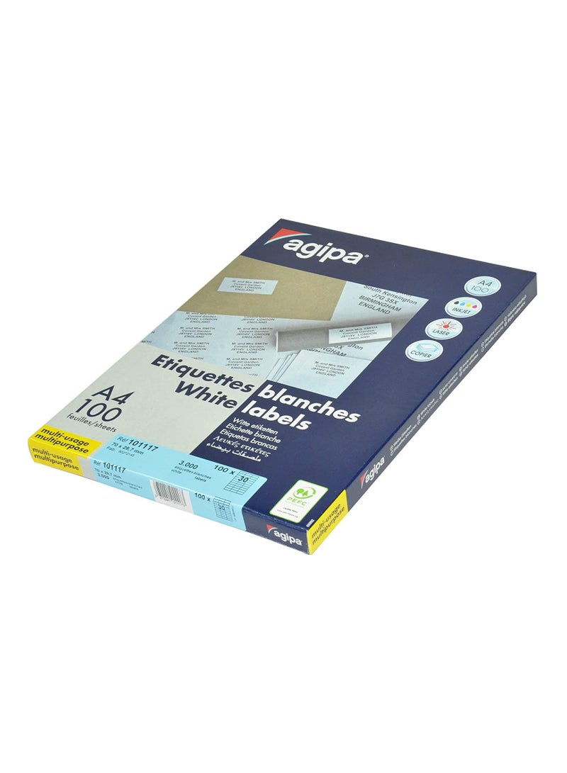 Agipa 100-Sheet Multipurpose Label White - APLA101117 - Image 1