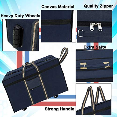 NISUN Canvas Large Strong Travel Luggage Duffel Storage Bag with Six Wheels & Front Transparent Pocket - Image 3