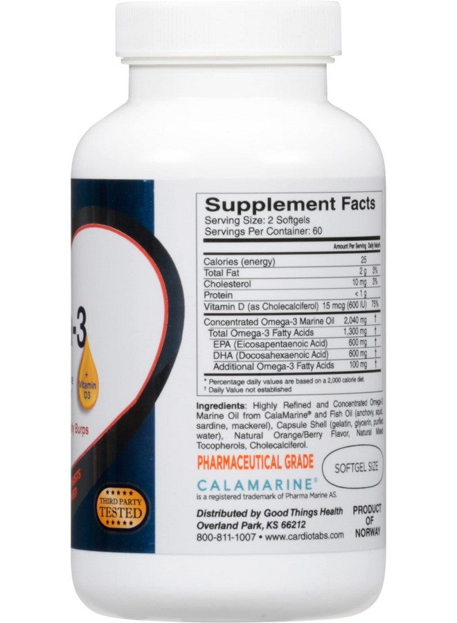 CardioTabs Omega-3 Extra Strength + Vitamin D3, Triglyceride Form, 1300 mg Omega-3, 600 DHA / 600 EPA, with 600 IU Vitamin D3 - Image 3