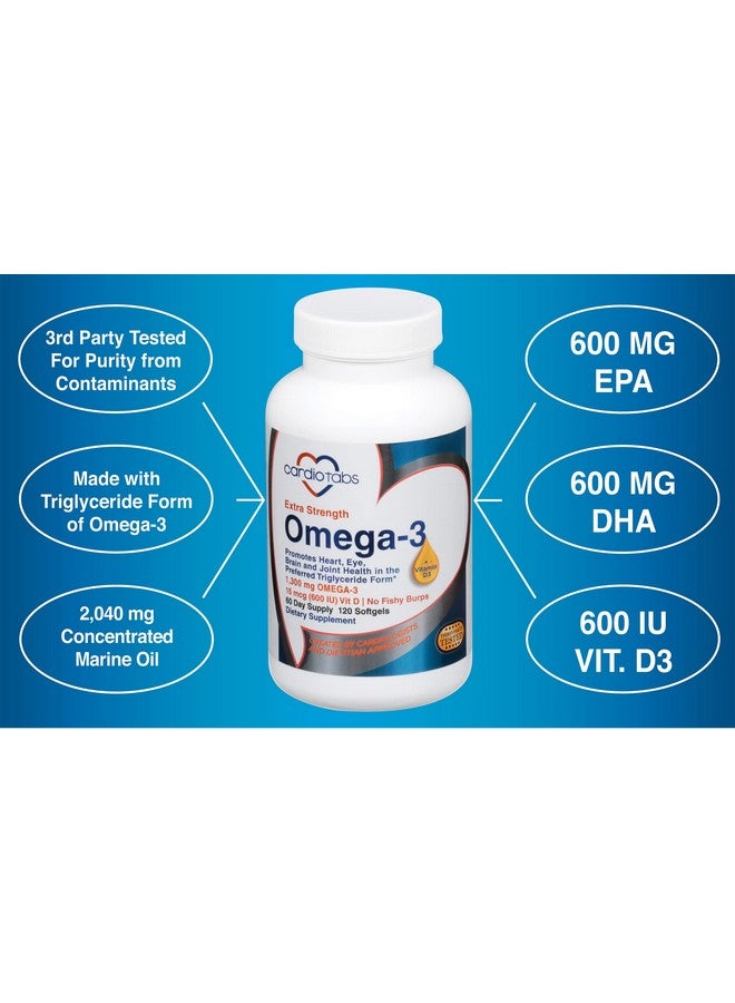 CardioTabs Omega-3 Extra Strength + Vitamin D3, Triglyceride Form, 1300 mg Omega-3, 600 DHA / 600 EPA, with 600 IU Vitamin D3 - Image 2