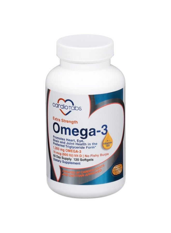 CardioTabs Omega-3 Extra Strength + Vitamin D3, Triglyceride Form, 1300 mg Omega-3, 600 DHA / 600 EPA, with 600 IU Vitamin D3 - Image 1