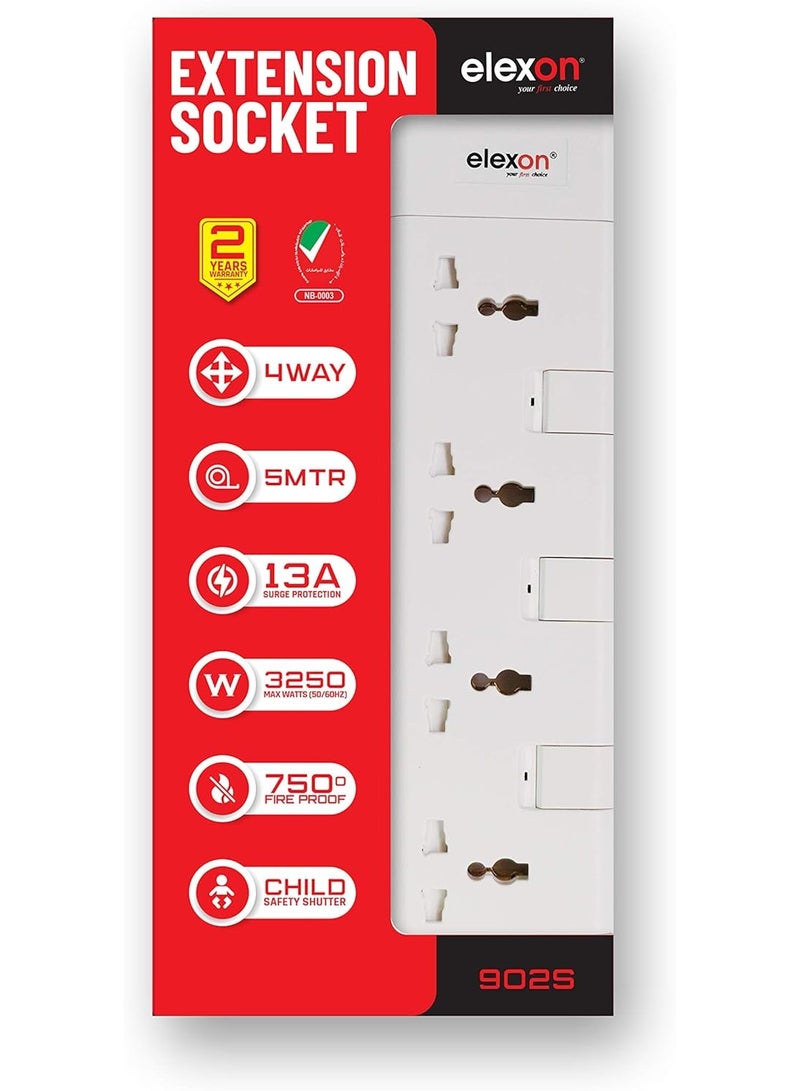 Elexon ESMA approved Universal Extension Strip Socket with 4 Way Plug 2 meter, Power Cord / Extension for Home, Office - Image 4