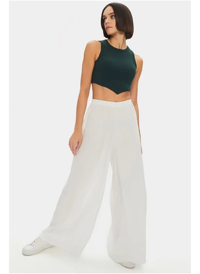 جون June Elastic Waist Flowy Trouser White