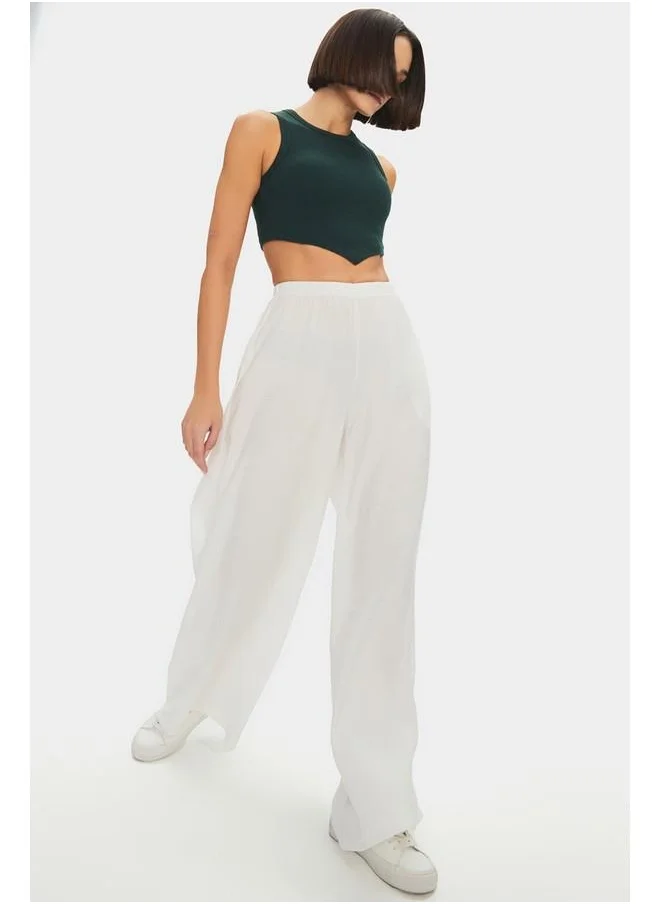 جون June Elastic Waist Flowy Trouser White