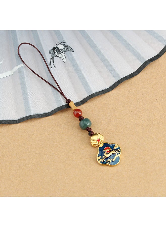 Retro Chinese Style Mobile Phone Chain Sand Gold Cloisonne Lotus Pendant Mobile Phone Lanyard Creative Gift U Disk Bag Ornaments-Specifications Support Image Upload:Daily God Deer Mobile Phone Lanyard  - Image 1