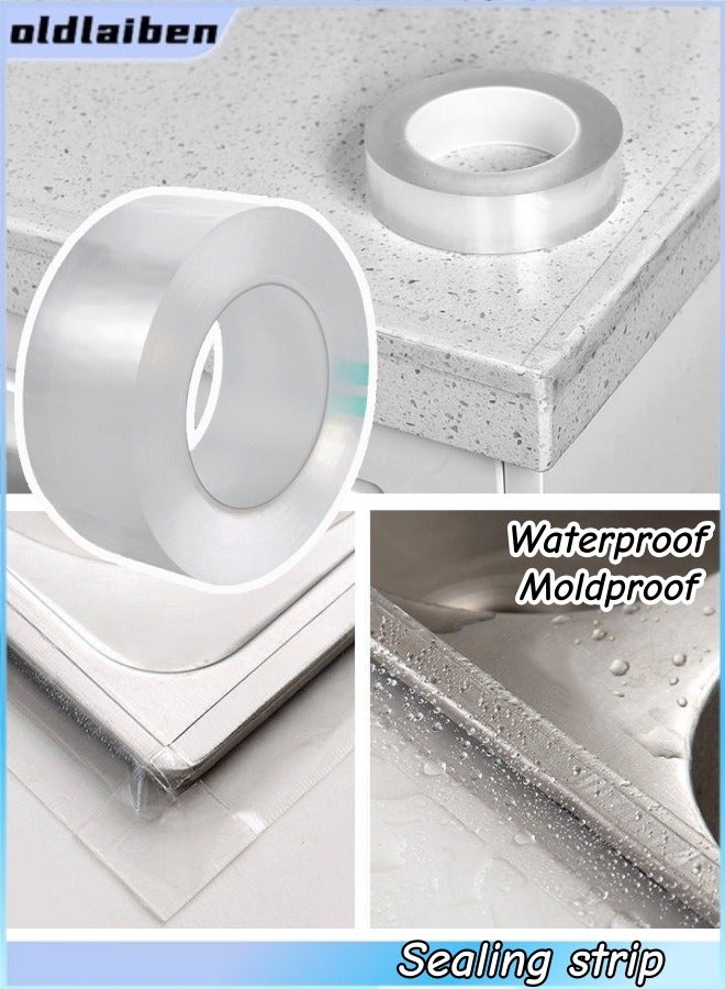 الدليبن شريط مانع للتسرب، شريط مانع تسرب ذاتي اللصق مقاوم للماء، شريط مانع تسرب للحمامات، شريط مانع تسرب لحوض الاستحمام، شريط مانع تسرب للمطبخ، واقي لحواف الجدران والأرضيات، مقاوم للماء، مضاد للشحوم، شريط مانع للتسرب لحوض المطبخ وحوض الاستحمام والحمام والدش والمرحاض (0.5 مم × 3 سم) - Image 1