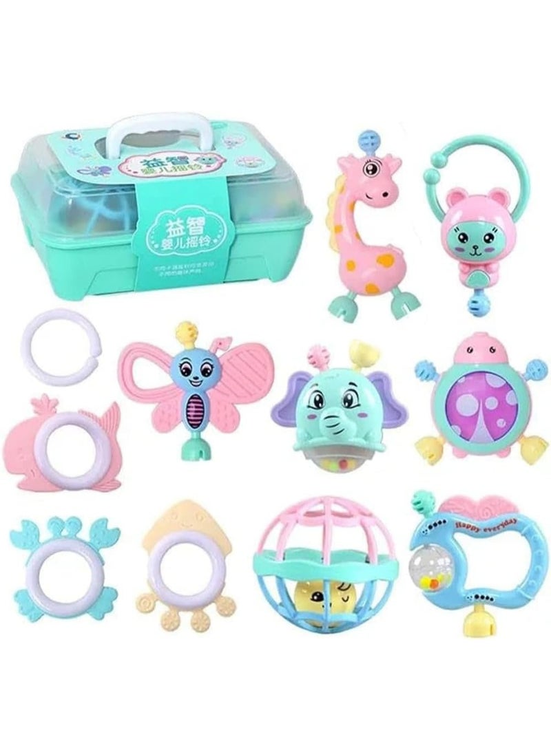 Toddler Rattle Set - 11 Pieces Soft Rubber Sensory Rattles for Infants and Newborns (Multicolor) - Image 2