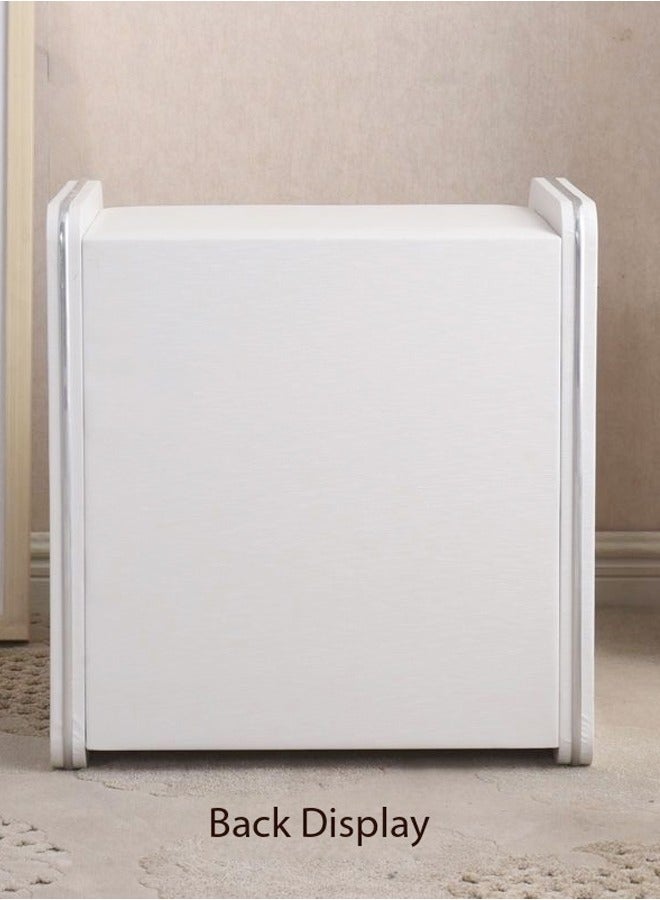 فاشون هوم استخدام متعدد الأغراض 2 أدراج مدورة الزاوية منضدة الجلود ملفوفة الإبداعية السرير الجدول روز شكل مقبض تصميم طاولة جانبية فاخرة مع رف العرض لغرفة المعيشة غرفة نوم 43x40x48 سم (مجمعة بالكامل) - Image 5