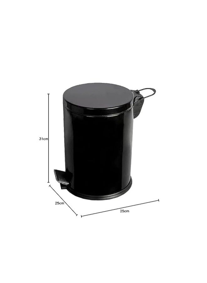 5L Black Stainless Steel Pedal Bin with Lid Top Opening - Image 3