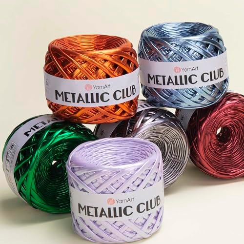 YarnArt Metallic Club Super Bulky T-Shirt 100% Polyester 6.35 oz / 180 gr, 60 yrds / 55 Meters, Shiny Colors, Handbag, Rug, Chic Night, Crochet Bag (8117) - Image 4