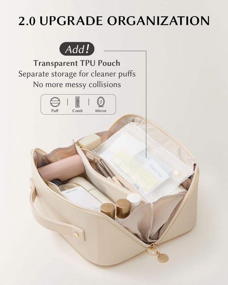EACHY Travel Makeup Bag,Large Capacity Cosmetic Bags for Women,Waterproof Portable Pouch Open Flat Toiletry Bag Pattern Makeup Bag - Image 4