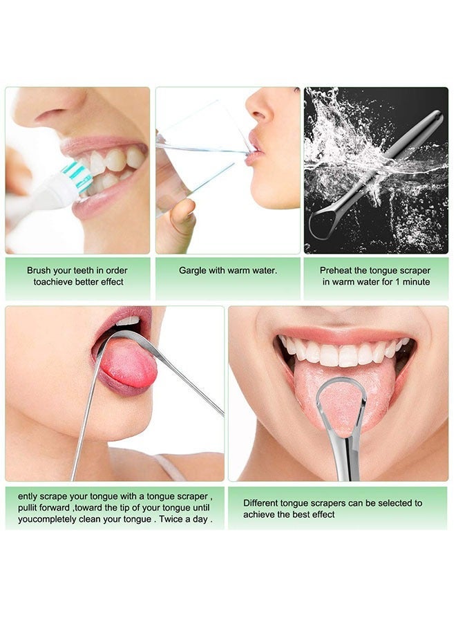 SYOSI Tongue Scraper,  3 Pack Stainless Steel Oral Care Set,  Reusable Professional Tongue Cleaners with Travel Case Box, Fresh Breath & Hygiene silver - Image 2