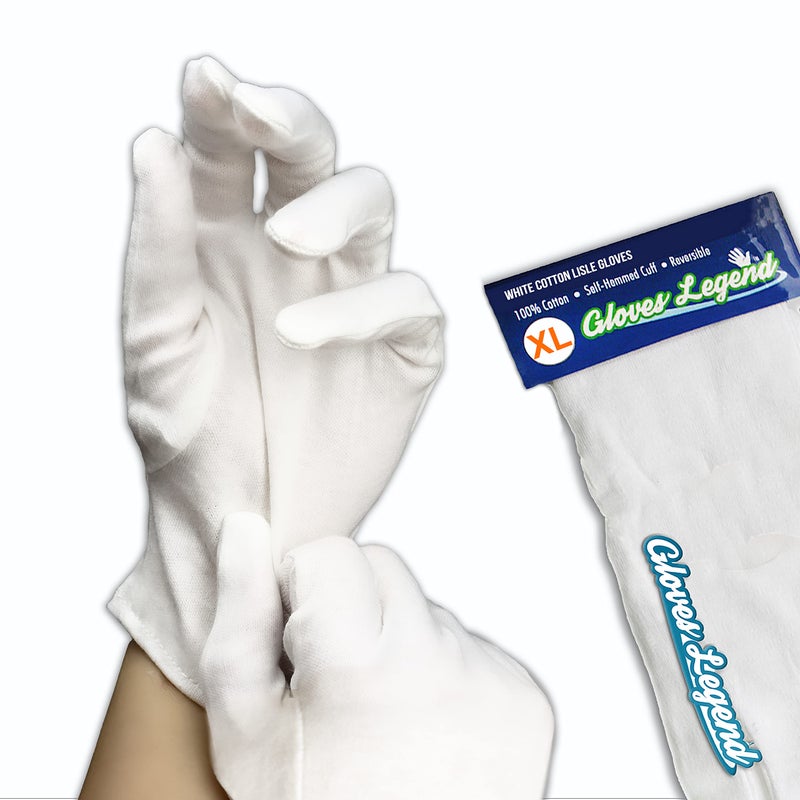 Gloves Legend 6 Pairs 12 Gloves Size XL 100 Cotton White Gloves For Work Safety Jewelry Coin Art Handling Inspection For Men