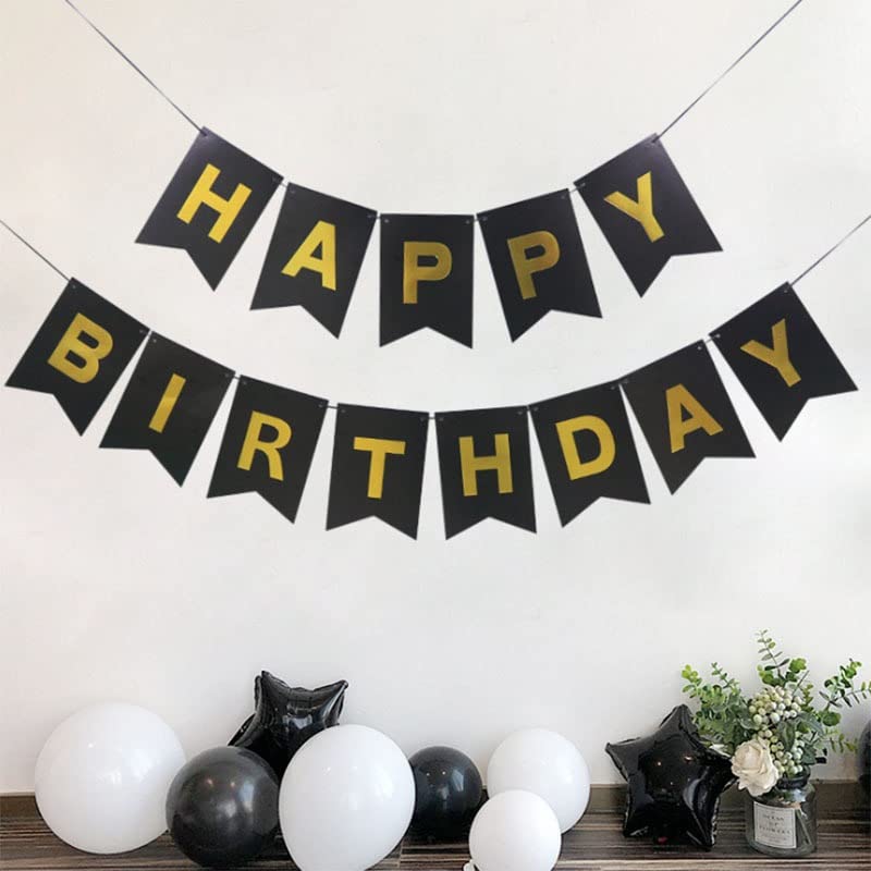 Happy Space - Happy Birthday Banner with Foil Gold Letters, Happy Birthday Bunting Banner for Party Decorations (Black) - Image 3