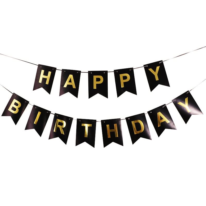Happy Space - Happy Birthday Banner with Foil Gold Letters, Happy Birthday Bunting Banner for Party Decorations (Black) - Image 2