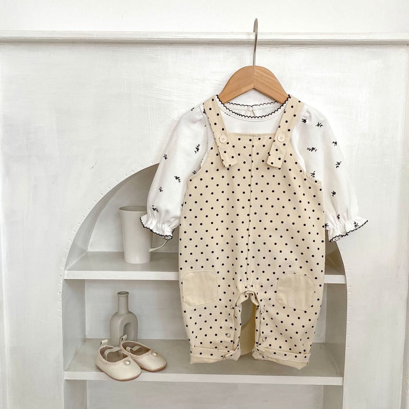 Ins2025 Autumn New Style Male and Female Baby Polka Dot Patch Suspenders Long Crawling Korean Style Fashionable and Versatile Crawling Clothes - Image 3