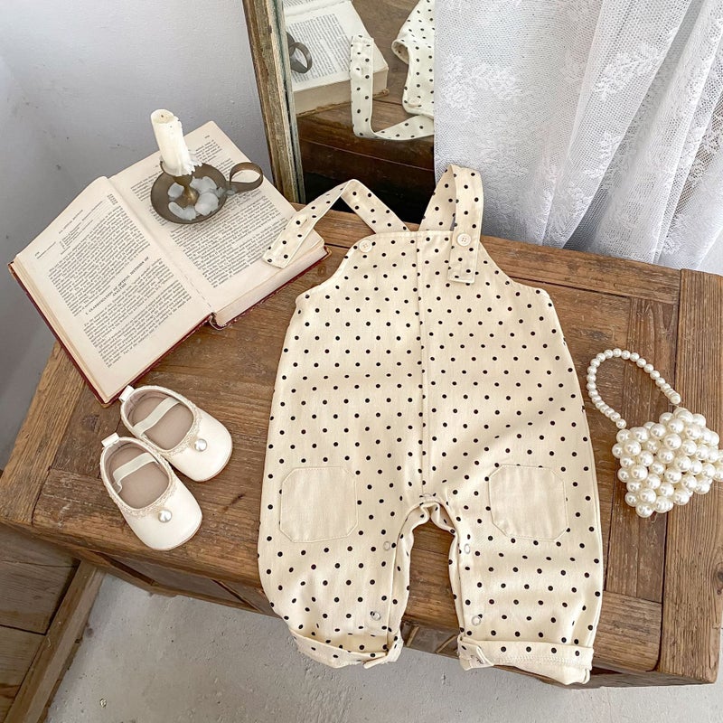Ins2025 Autumn New Style Male and Female Baby Polka Dot Patch Suspenders Long Crawling Korean Style Fashionable and Versatile Crawling Clothes - Image 2