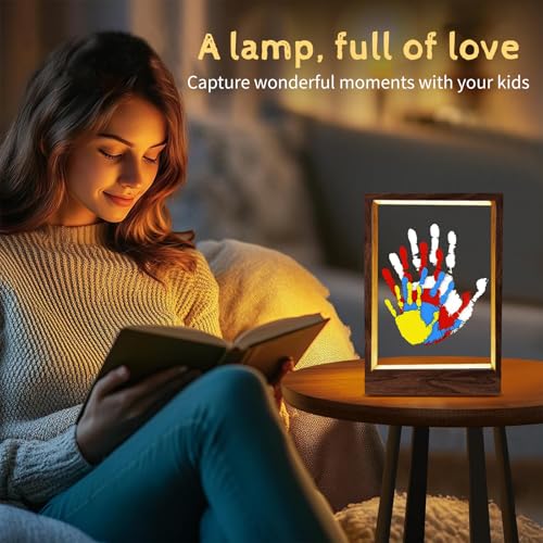 CHERRY CHEERS Family Handprint Kit with Light, Handprint Keepsake Frame, Wooden Led Light, Easy Install, No Need Screw etc, Non-Toxic Paints (Brown) - Image 4