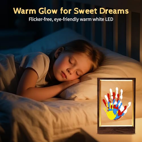 CHERRY CHEERS Family Handprint Kit with Light, Handprint Keepsake Frame, Wooden Led Light, Easy Install, No Need Screw etc, Non-Toxic Paints (Brown) - Image 5
