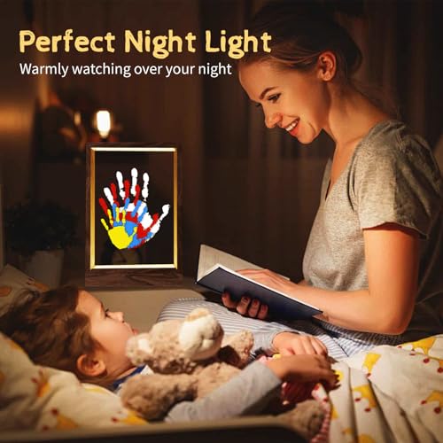 CHERRY CHEERS Family Handprint Kit with Light, Handprint Keepsake Frame, Wooden Led Light, Easy Install, No Need Screw etc, Non-Toxic Paints (Brown) - Image 3