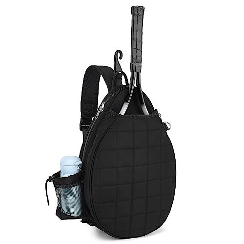 Rejolly Tennis Racket Sling Bag for Women Men Quilted Water Resistant Racquet Cover One Shoulder Crossbody Bag for 2 Tennis Rackets, Pickleball Paddles, Badminton Racquet Black - Image 1