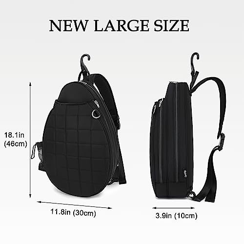 Rejolly Tennis Racket Sling Bag for Women Men Quilted Water Resistant Racquet Cover One Shoulder Crossbody Bag for 2 Tennis Rackets, Pickleball Paddles, Badminton Racquet Black - Image 2