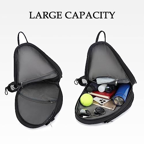 Rejolly Tennis Racket Sling Bag for Women Men Quilted Water Resistant Racquet Cover One Shoulder Crossbody Bag for 2 Tennis Rackets, Pickleball Paddles, Badminton Racquet Black - Image 3