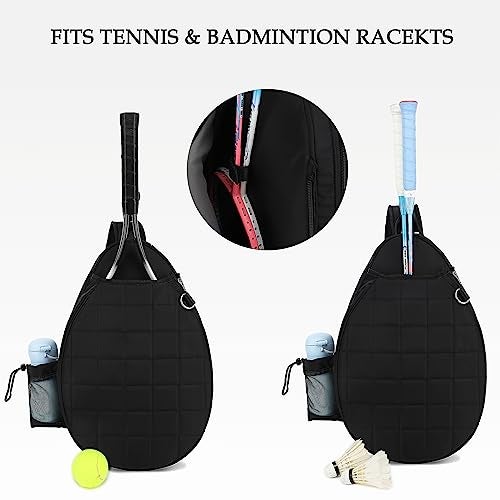Rejolly Tennis Racket Sling Bag for Women Men Quilted Water Resistant Racquet Cover One Shoulder Crossbody Bag for 2 Tennis Rackets, Pickleball Paddles, Badminton Racquet Black - Image 4