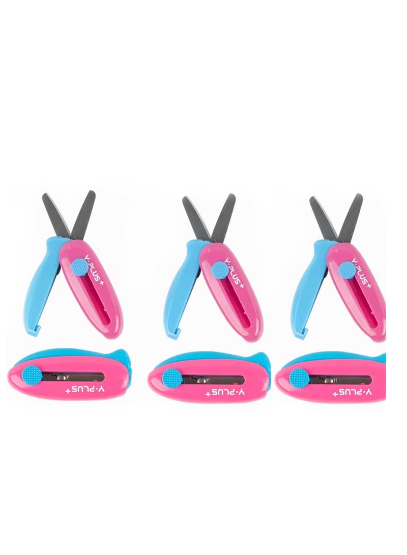 Excefore 3 Pack Retractable Small Scissors, Child Scissors with Cover, Suitable for Ages 3-5 Toddler Preschool Safety Scissors - Image 1