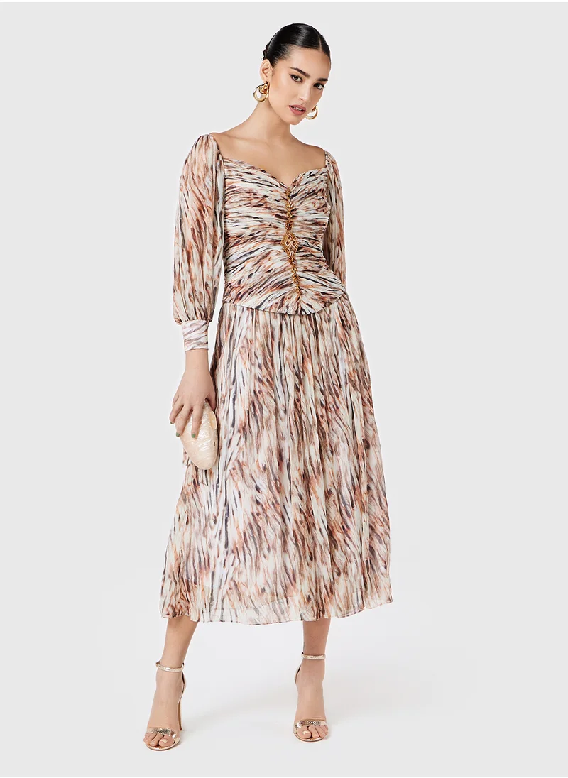 ثريدز باي اجوني Embellished Gathered Printed Dress