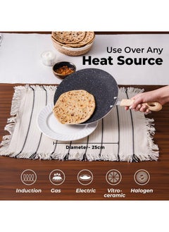 BERGNER Bergner Bellini Plus Aura 5-Layer Non-Stick 25 cm Roti Tawa, Concave Tawa with Soft Touch Wooden Finish Handle, Food Safe, PFOA Free, Durable, 4mm Thickness, 1-Year Warranty by Bergner, Black  - Image 3