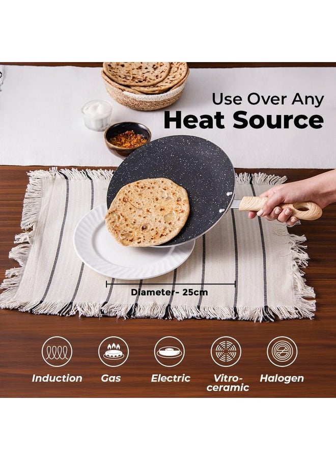 BERGNER Bergner Bellini Plus Aura 5-Layer Non-Stick 25 cm Roti Tawa, Concave Tawa with Soft Touch Wooden Finish Handle, Food Safe, PFOA Free, Durable, 4mm Thickness, 1-Year Warranty by Bergner, Black  - Image 3
