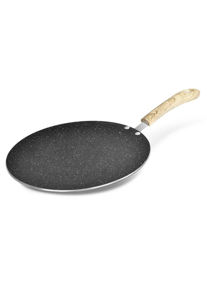 BERGNER Bergner Bellini Plus Aura 5-Layer Non-Stick 25 cm Roti Tawa, Concave Tawa with Soft Touch Wooden Finish Handle, Food Safe, PFOA Free, Durable, 4mm Thickness, 1-Year Warranty by Bergner, Black  - Image 1