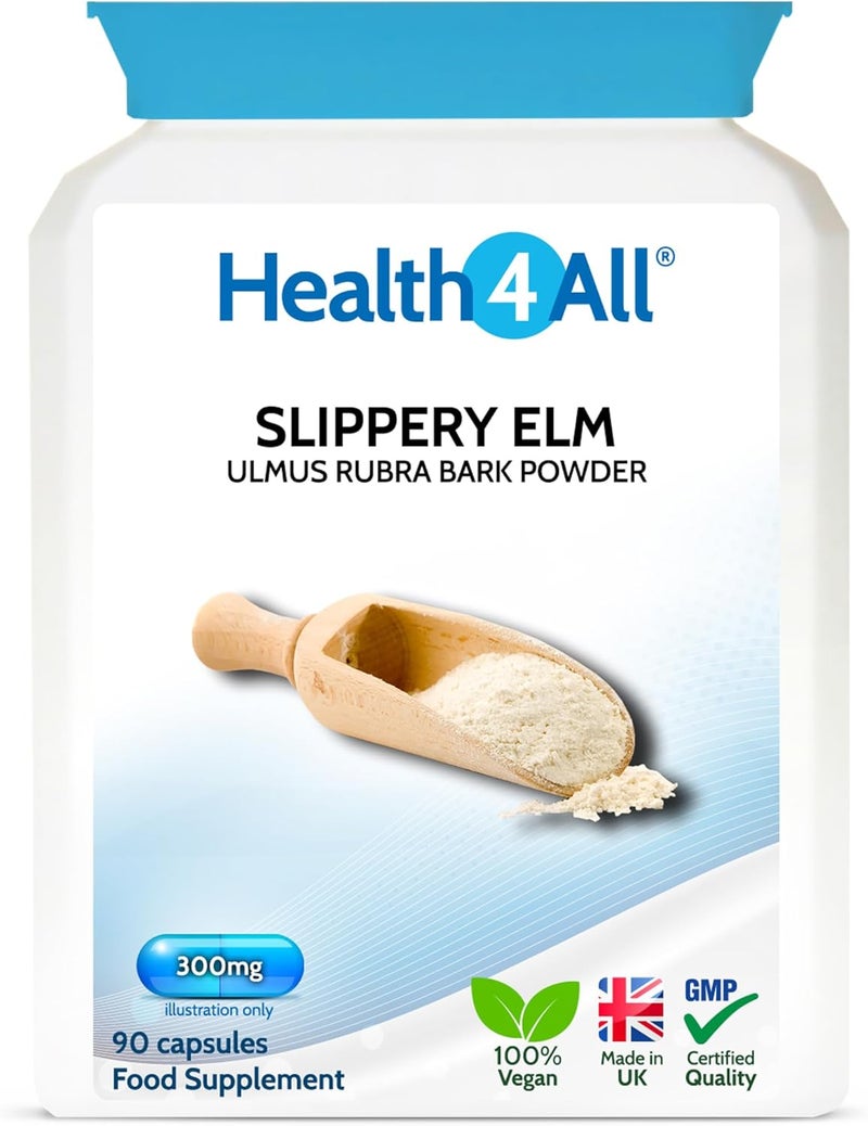 Health4All Slippery Elm 300mg 90 Capsules Digestive Health Acid Reflux Support Vegan Digestive Support Supplement Slippery Elm Inner Bark Powder Stomach Soothe Gluten Free Made in UK - Image 1