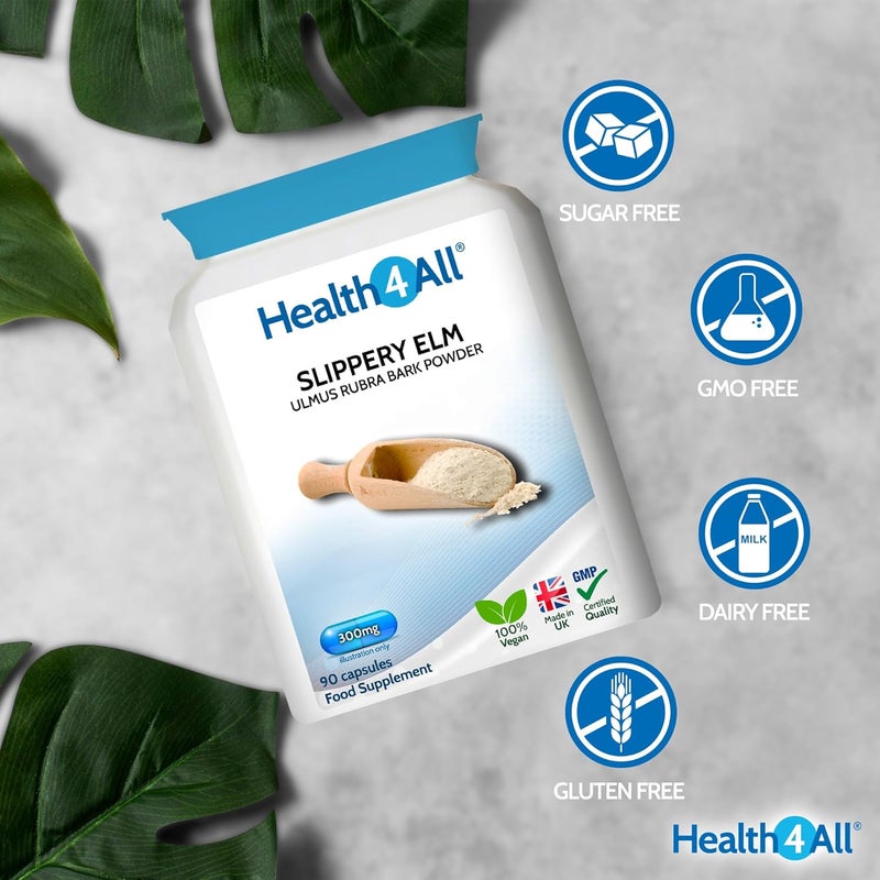 Health4All Slippery Elm 300mg 90 Capsules Digestive Health Acid Reflux Support Vegan Digestive Support Supplement Slippery Elm Inner Bark Powder Stomach Soothe Gluten Free Made in UK - Image 5