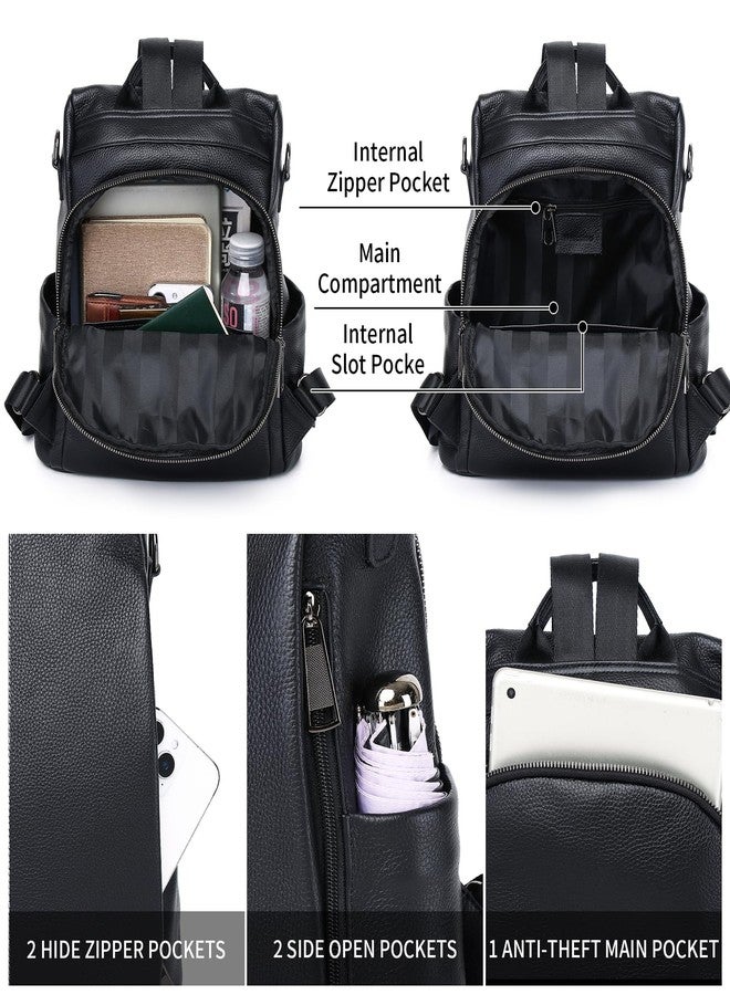 Wesccimo Genuine Leather Backpack Purse For Women Black Antitheft Real Soft Leather Fashion Daypack Shoulder Bag - Image 5