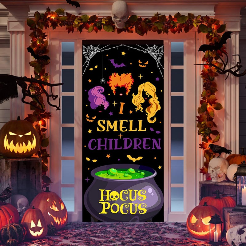 Imishm Hocus Pocus ديكورات باب الهالوين Hocus Pocus أغطية أبواب الهالوين أغطية أبواب لزينة حفلات Hocus Pocus - Image 1