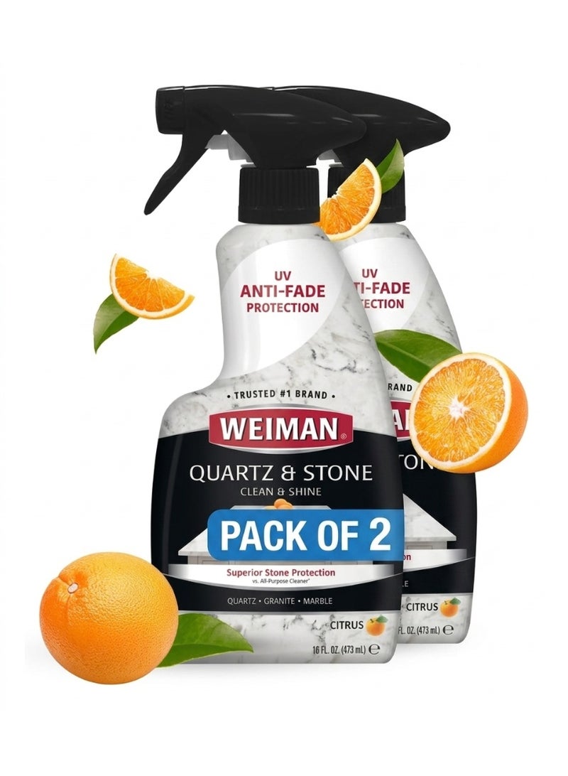 Weiman Quartz & Stone Clean & Shine with UV Protection – 473ml (Pack of 2) – pH Neutral Formula for Quartz, Granite & Marble - Image 1