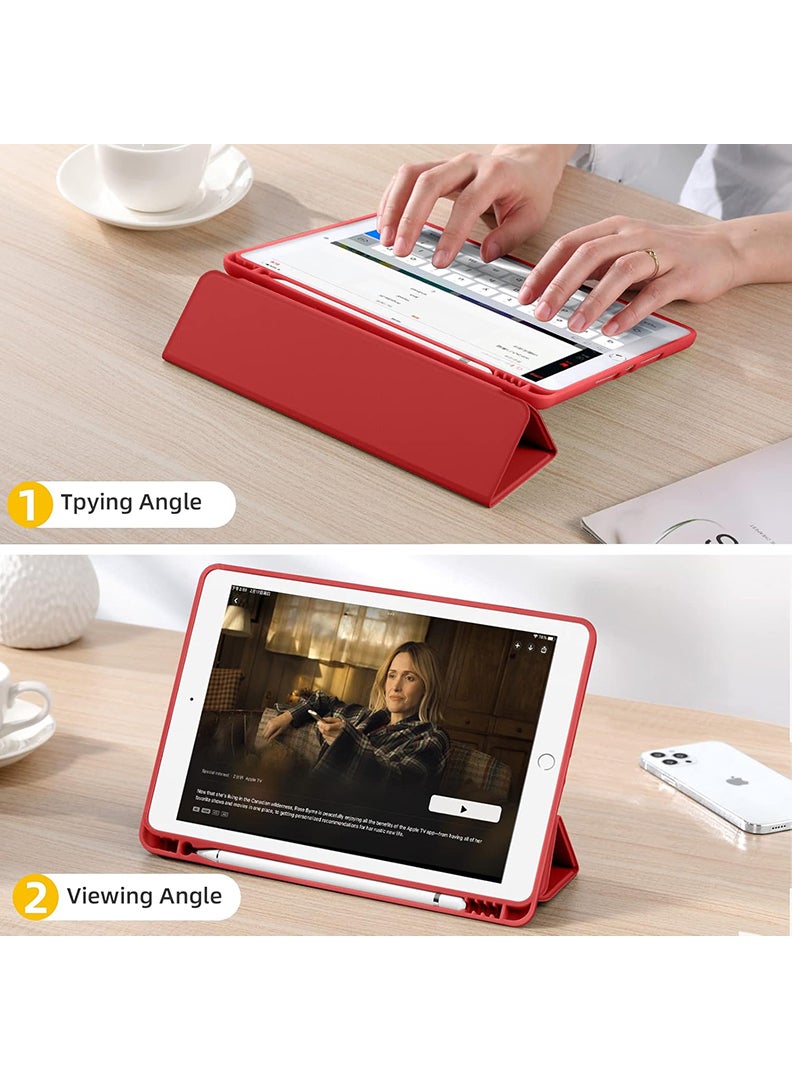 Theodor iPad 9th/8th/7th Generation Case (2021/2020/2019) iPad 10.2-Inch Case with Pencil Holder [Sleep/Wake] Slim Soft TPU Back Smart Magnetic Stand Protective Cover Cases Red - Image 5