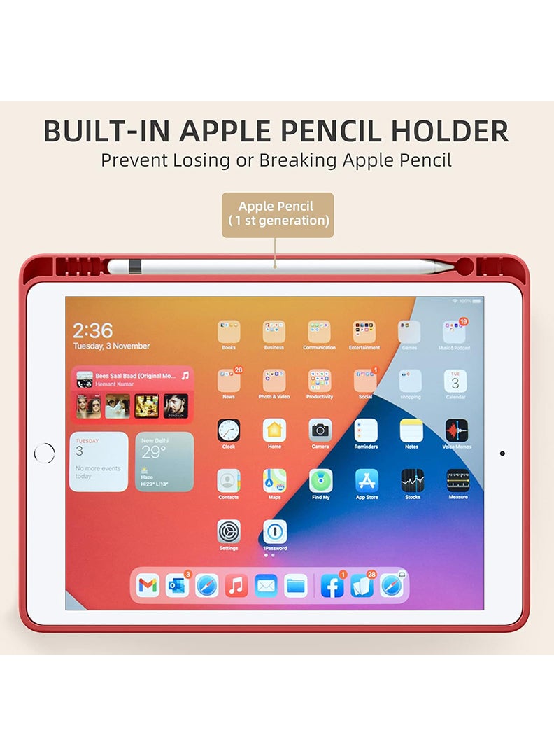 Theodor iPad 9th/8th/7th Generation Case (2021/2020/2019) iPad 10.2-Inch Case with Pencil Holder [Sleep/Wake] Slim Soft TPU Back Smart Magnetic Stand Protective Cover Cases Red - Image 4