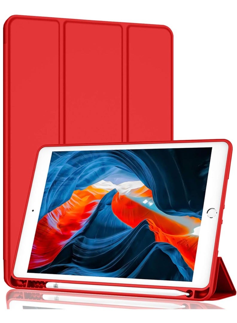 Theodor iPad 9th/8th/7th Generation Case (2021/2020/2019) iPad 10.2-Inch Case with Pencil Holder [Sleep/Wake] Slim Soft TPU Back Smart Magnetic Stand Protective Cover Cases Red - Image 1