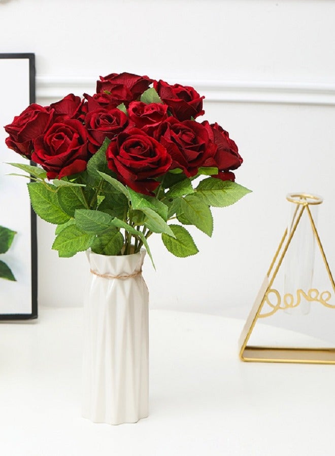 10 Pcs Realistic Rose Red Simulated Bouquet Decorations Suitable For Wedding Home Valentine's Day High-class Decorative Bouquet - Image 2