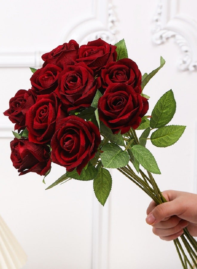 10 Pcs Realistic Rose Red Simulated Bouquet Decorations Suitable For Wedding Home Valentine's Day High-class Decorative Bouquet - Image 3