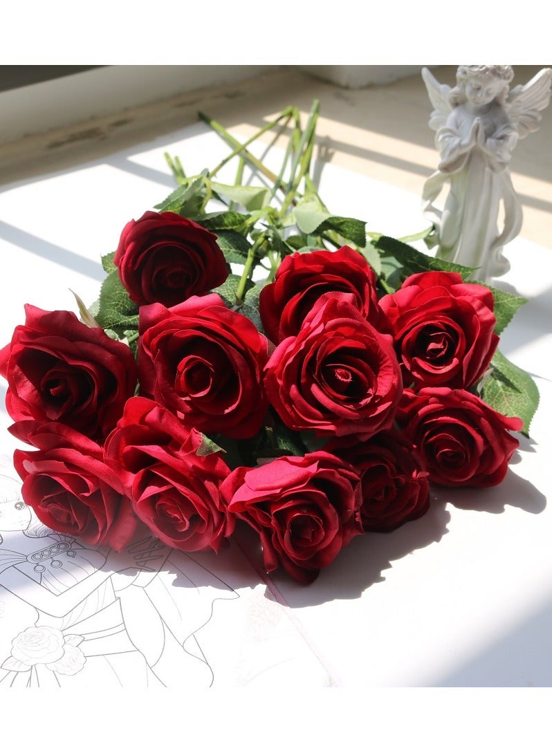 10 Pcs Realistic Rose Red Simulated Bouquet Decorations Suitable For Wedding Home Valentine's Day High-class Decorative Bouquet - Image 4