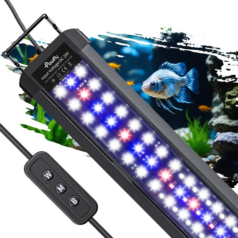 Pawfly 11W Aquarium LED Light for 12 to 18 Inch Fish Tanks Extendable Fish Tank Light with Full Spectrum Brilliant White Blue Red Lights with Daytime & Night Modes and Adjustable Brightness - Image 1