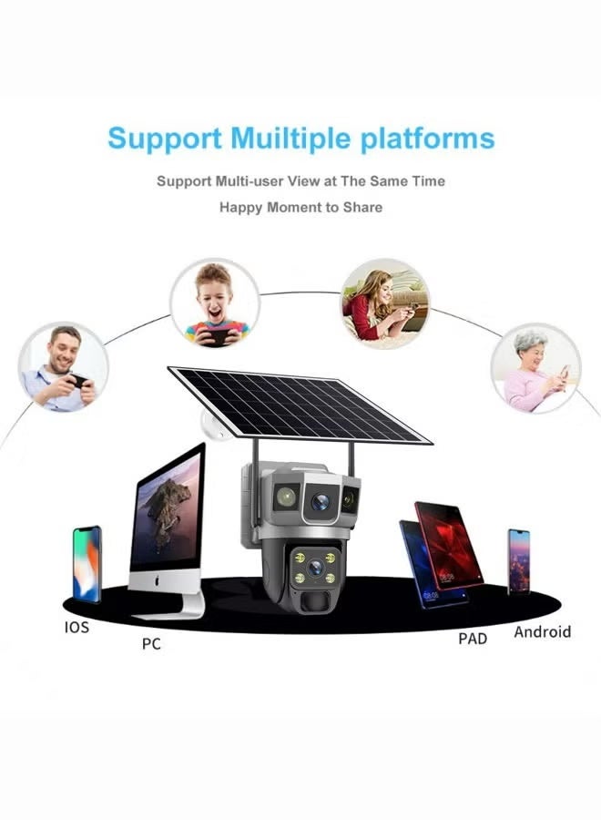 JAJEEK 3-Screen Dual-Lens 360° Security Camera – 4G/WiFi Wireless, No Dead Angle, Solar Powered with Phone Remote, Dual Light Source & Night Vision for Indoor/Outdoor Use - Image 4