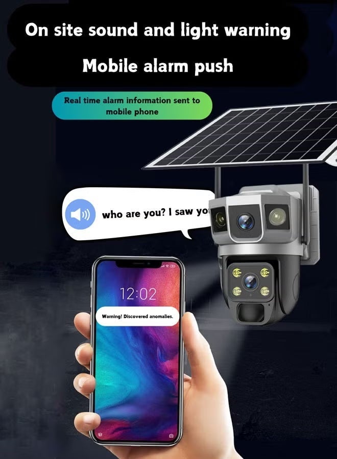 JAJEEK 3-Screen Dual-Lens 360° Security Camera – 4G/WiFi Wireless, No Dead Angle, Solar Powered with Phone Remote, Dual Light Source & Night Vision for Indoor/Outdoor Use - Image 2