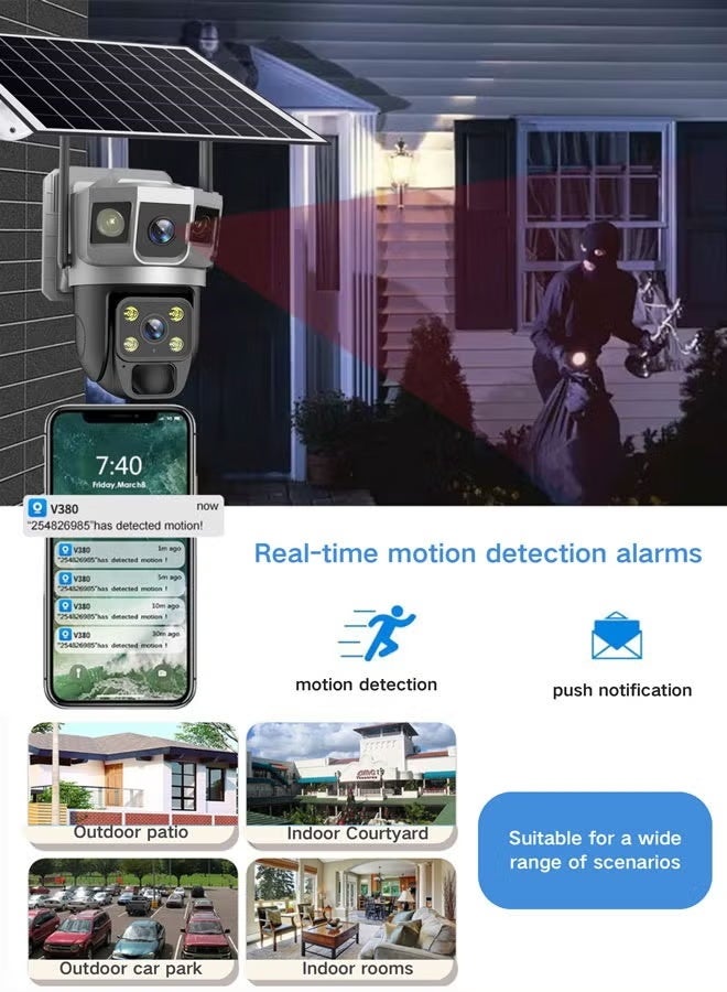 JAJEEK 3-Screen Dual-Lens 360° Security Camera – 4G/WiFi Wireless, No Dead Angle, Solar Powered with Phone Remote, Dual Light Source & Night Vision for Indoor/Outdoor Use - Image 5