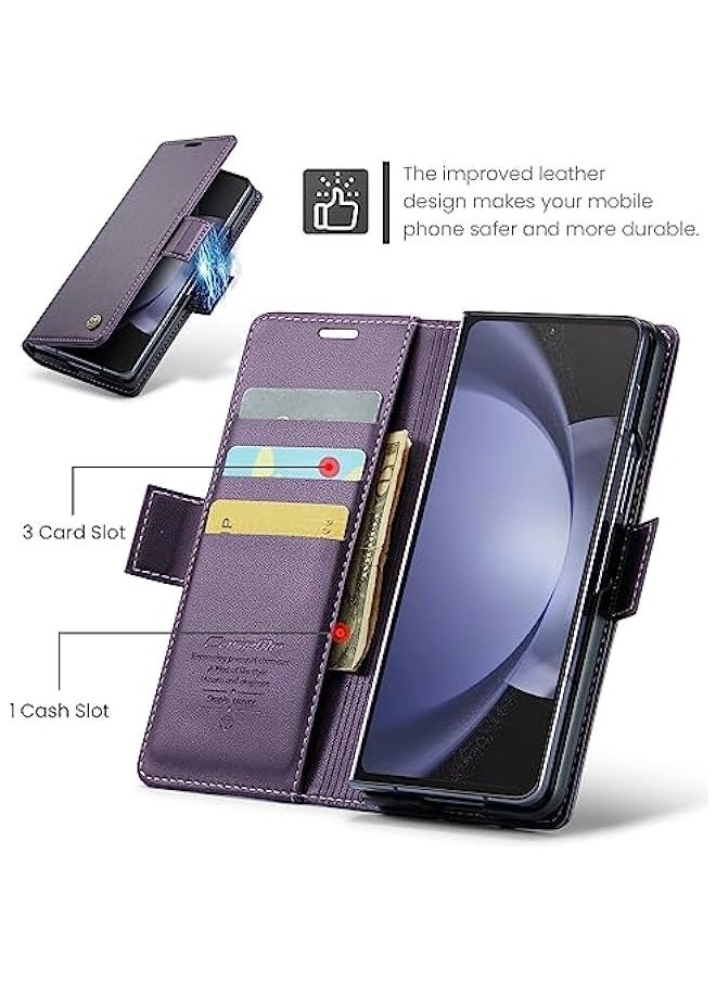 Samsung Galaxy Z Fold 5 5G Wallet Case - RFID Blocking Leather Folio Cover with Card Holder and Kickstand - Purple  - Image 2