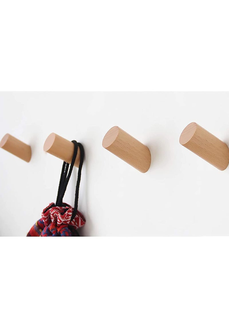 Barakah Wall Hooks, 4 Pack Natural Wood Coat Hooks Mounted, Rustic Rack Hat Robe Hook Entryway Hangers Heavy Duty for Hanging Towels, Beech - Image 1